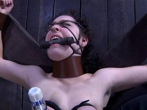 Sucer une grosse queue avec un jouet. Beauté nue attachée suce un