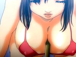 Queue hentai frottée par des seins énormes. Queue hentai frottée