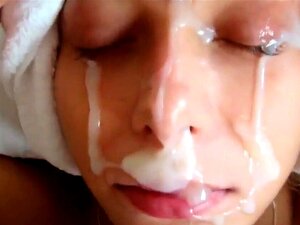 Éjac faciale trempée de foutre